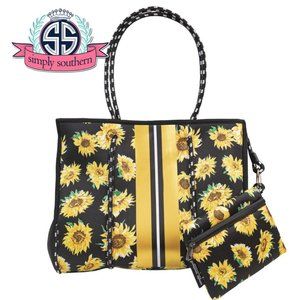 SIMPLY SOUTHERN Sunflower Print Neoprene Expandable Tote & Mini Bag Set NWT